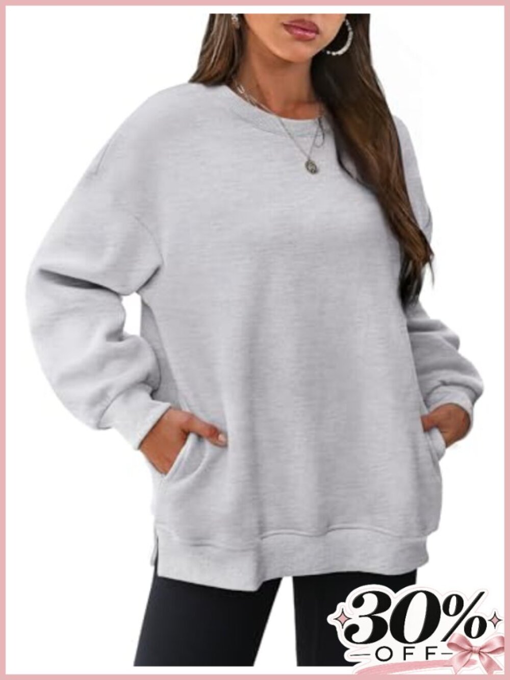 Oversized Crewneck Fleece Sweatshirt Pullover with Hidden Pockets
